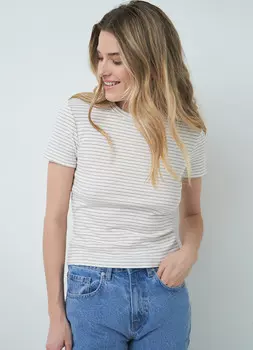 Узкая футболка в рубчик, Бежевый