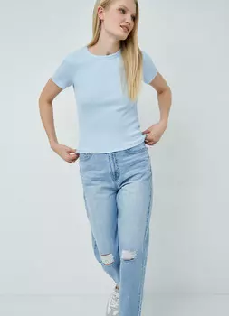 Узкая футболка в рубчик, Голубой