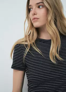 Узкая футболка в рубчик, Серый