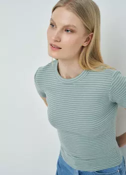 Узкая футболка в рубчик, Зеленый