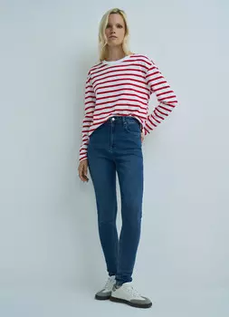 Узкие джинсы с высокой посадкой, Синий