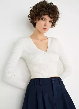 Узкий кардиган в рубчик, Белый