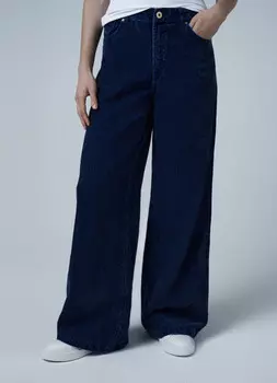 Вельветовые широкие брюки с эффектом стирки, Синий