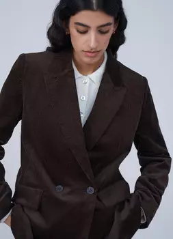 Вельветовый двубортный жакет, Коричневый