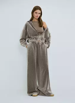 Велюровые брюки с эффектом стирки, Бежевый