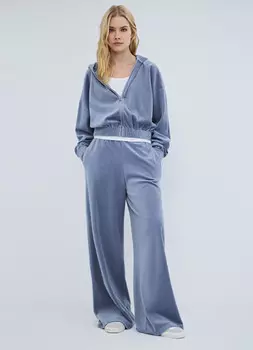 Велюровые брюки с эффектом стирки, Синий