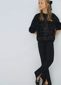 Велюровый бомбер с пайетками для девочек, Черный