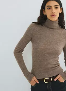 Водолазка из шерсти в рубчик, Коричневый