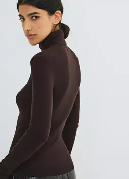 Водолазка из шерсти в рубчик, Коричневый