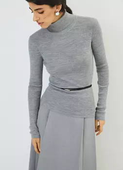 Водолазка из шерсти в рубчик, Серый