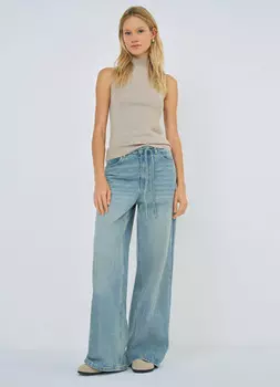 Вязаная майка с воротником-стойкой, Бежевый