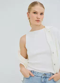 Вязаная майка в рубчик, Белый