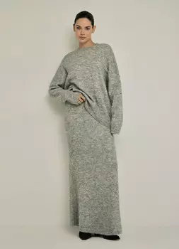 Вязаная юбка макси из пушистой пряжи, Серый