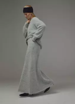 Вязаная юбка макси из шерсти, Серый