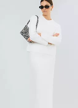 Вязаная юбка миди, Белый