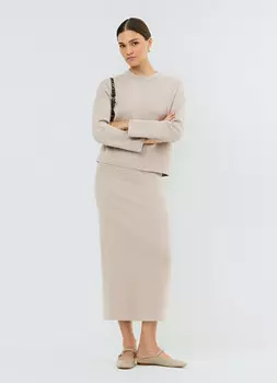 Вязаная юбка миди, Бежевый