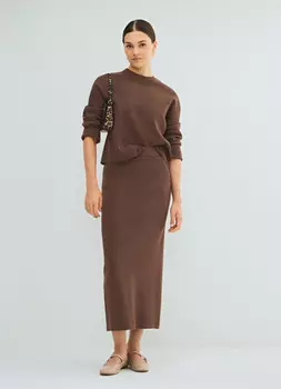 Вязаная юбка миди, Коричневый