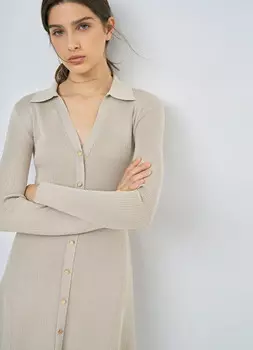 Вязаное платье мини, Бежевый