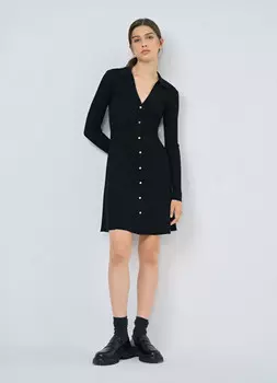 Вязаное платье мини, Черный