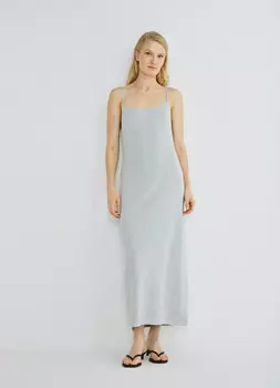 Вязаное платье на тонких бретелях, Серый