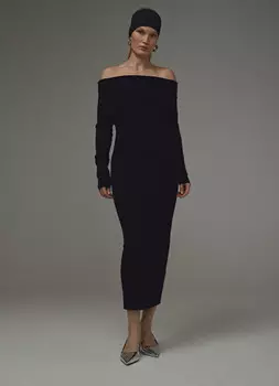 Вязаное платье с открытыми плечами, Черный