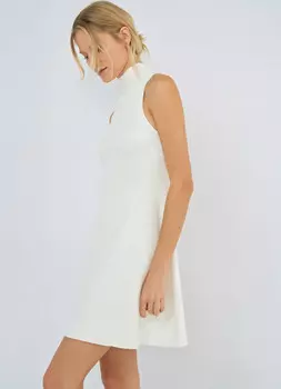 Вязаное платье с воротником-стойкой, Белый