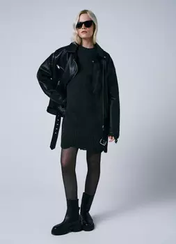 Вязаное платье-свитер с рваным дизайном, Серый