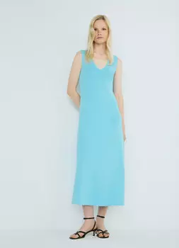 Вязаное платье в рубчик, Голубой