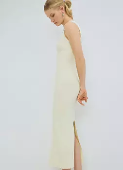 Вязаное платье в рубчик с вырезом каре, Желтый