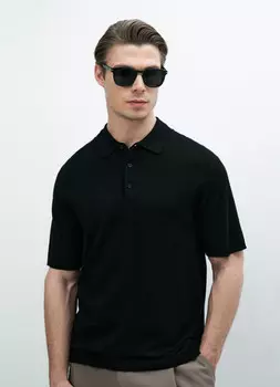 Вязаное поло с коротким рукавом, Черный