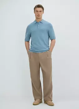 Вязаное поло с коротким рукавом, Голубой