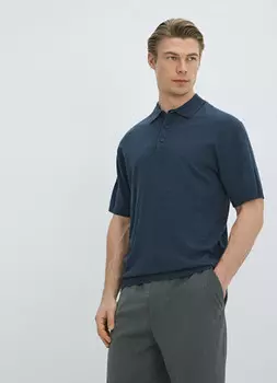 Вязаное поло с коротким рукавом, Синий