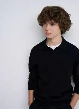 Вязаный джемпер-поло для мальчиков, Черный
