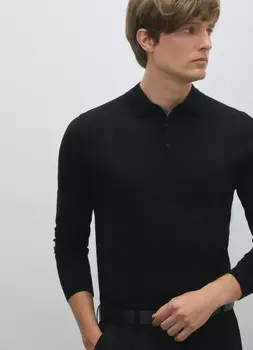 Вязаный джемпер-поло с длинным рукавом, Черный