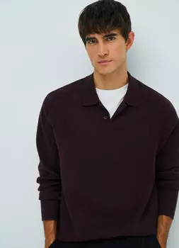 Вязаный джемпер-поло с длинным рукавом, Фиолетовый