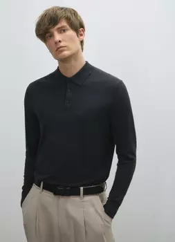 Вязаный джемпер-поло с длинным рукавом, Серый