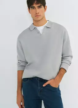 Вязаный джемпер-поло с длинным рукавом, Серый