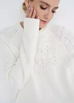 Вязаный джемпер с круглым вырезом, Белый