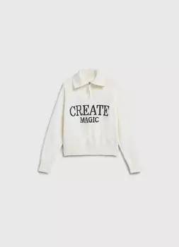 Вязаный джемпер с вышивкой для девочек, Бежевый