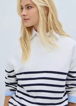 Вязаный джемпер в полоску из хлопка, Синий