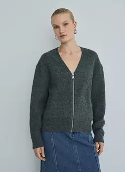 Вязаный кардиган на молнии, Серый