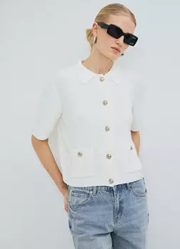 Вязаный кардиган с коротким рукавом, Белый