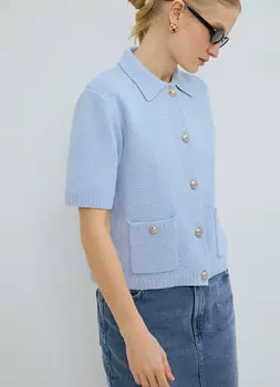 Вязаный кардиган с коротким рукавом, Голубой