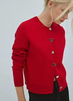 Вязаный кардиган с пуговицами-сердцами, Красный