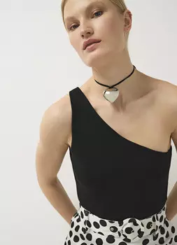 Вязаный топ на одно плечо, Черный