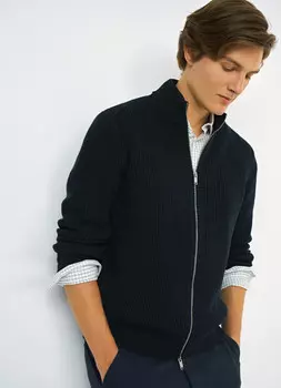 Вязаный жакет на молнии, Синий