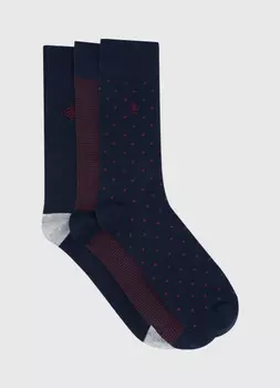 Высокие носки с вышивкой, 3 пары, Синий