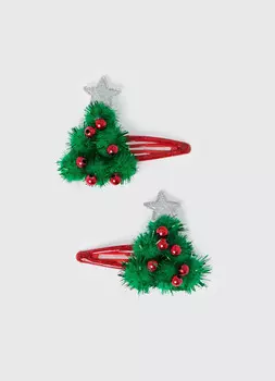 Заколки клик-клак с ёлочками для девочек, 2 шт., Зеленый