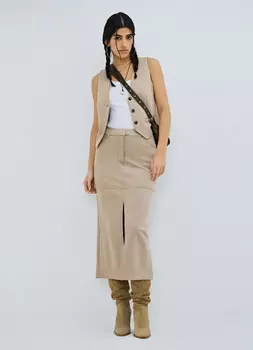 Замшевая прямая юбка, Бежевый