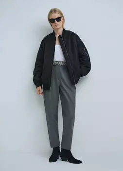 Зауженные брюки из экокожи, Серый